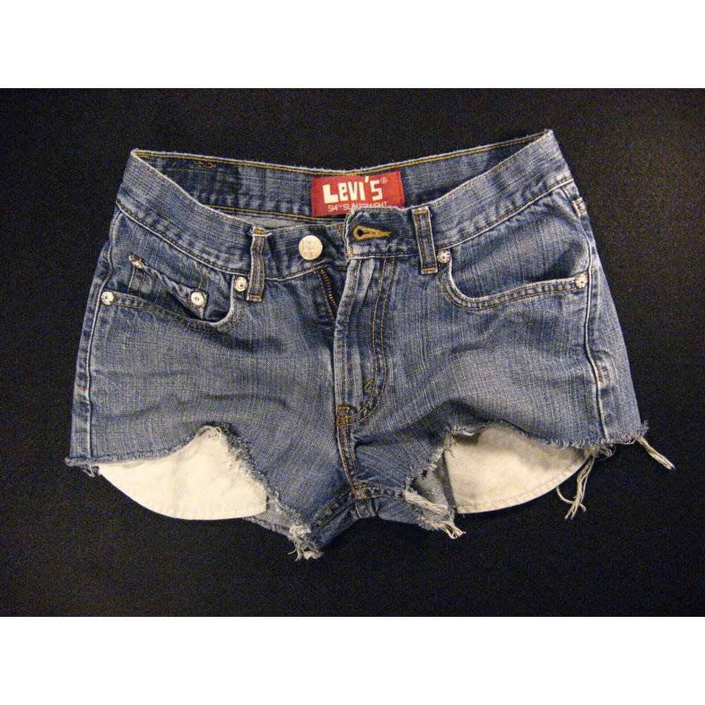LEVIS Zipper-fly 514 CUTOFF JEANS SHORTS 140R Daisy Dukes LOW RISE STRAIGHT Blue